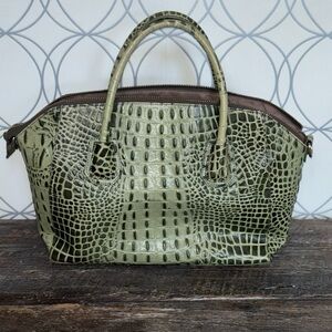 Daniel Leather Croc Embossed Olive Green structured Handbag
